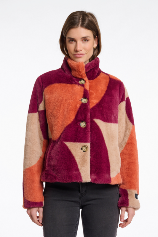 Rino&Pelle ColourBlock Single Breasted Faux Fur Jacket