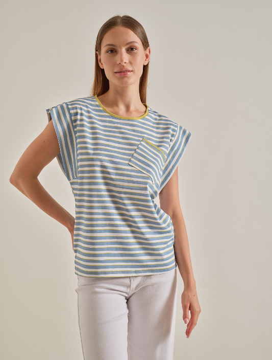 WNT Blue Striped Boxy T-Shirt
