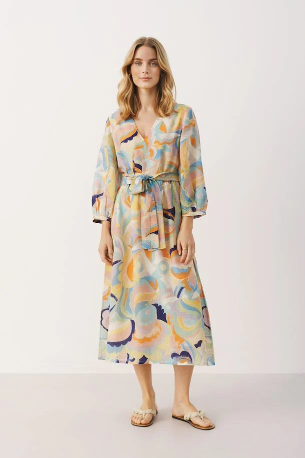 Part Two Belted Pastel Midi Dress