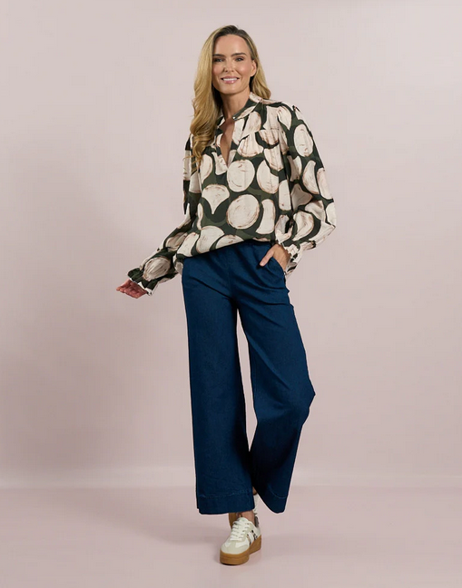 DECK Circle Print Khaki Blouse