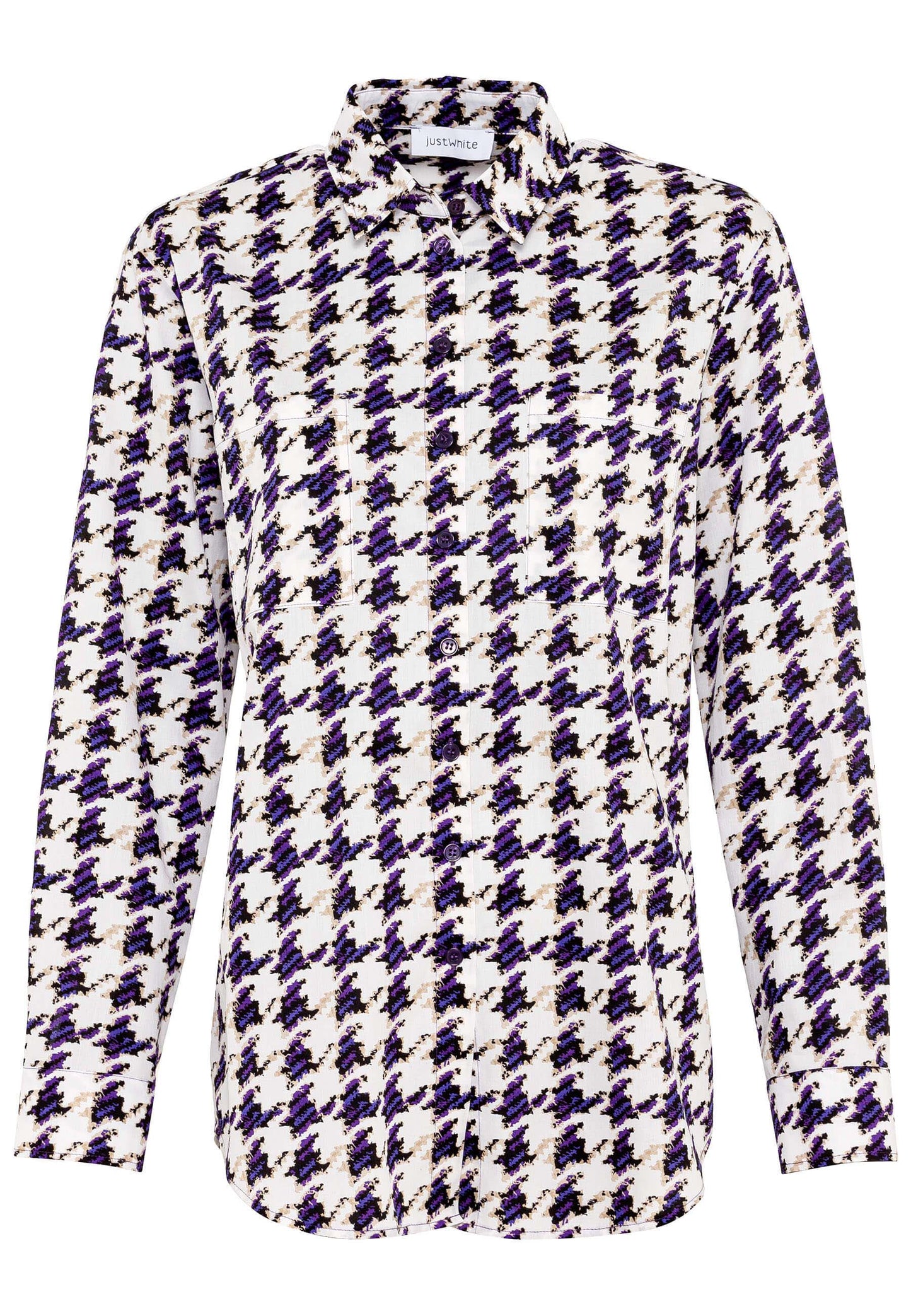 Just White Violet Houndstooth Print Shirt
