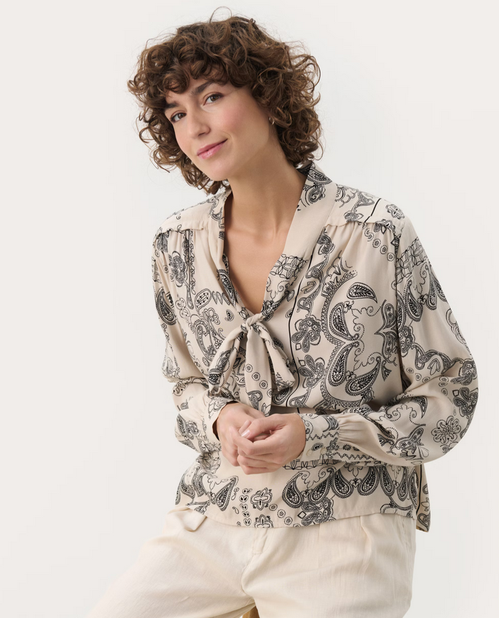 Part Two Taupe Paisley Tie Shirt