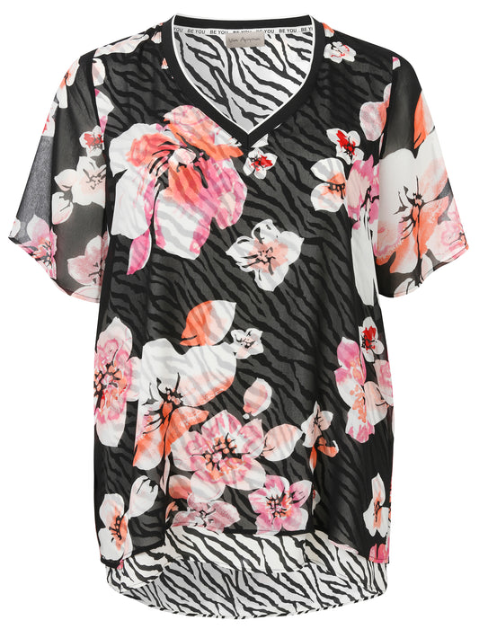 VIA APPIA Dipped Hem Floral Top