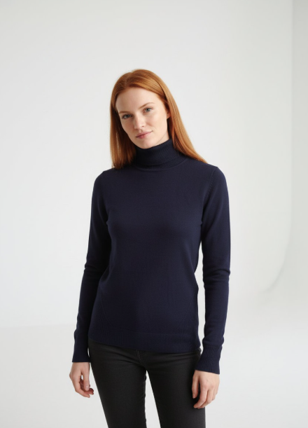 SCORZZO Navy Polo Neck Knit