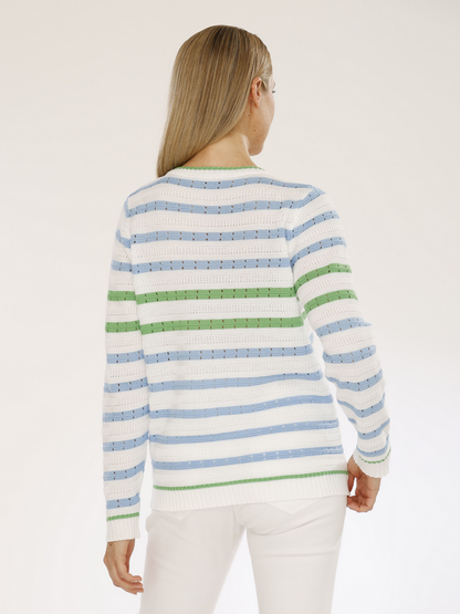 Gollehaug Green and Blue Stripe Pointelle Knit