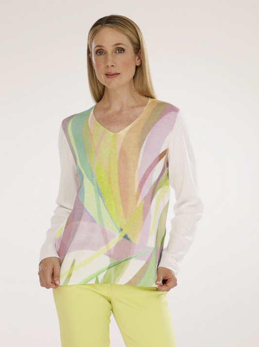 Gollehaug Green and Pink V-Neck Knit Jumper