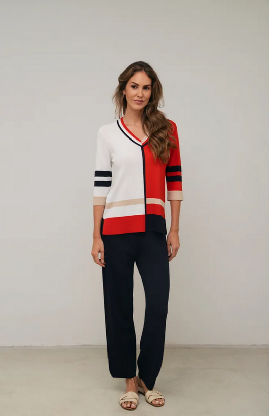 SCORZZO V-Neck Stripe Knit