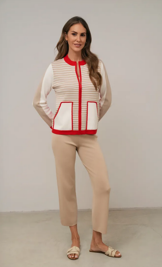 SCORZZO Mixed Material Cream and Red Jacket