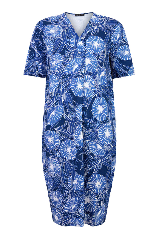 SUNDAY Blue Lily Print Dress