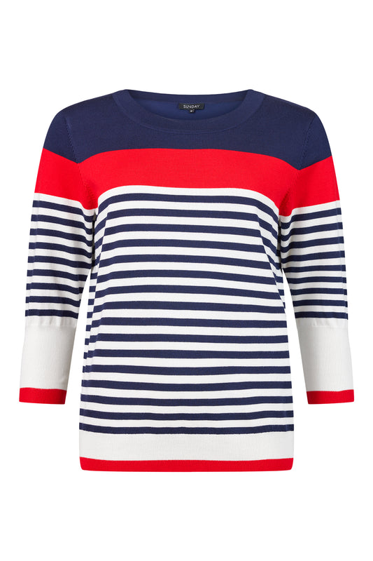 SUNDAY Red and Navy Knit Jumper