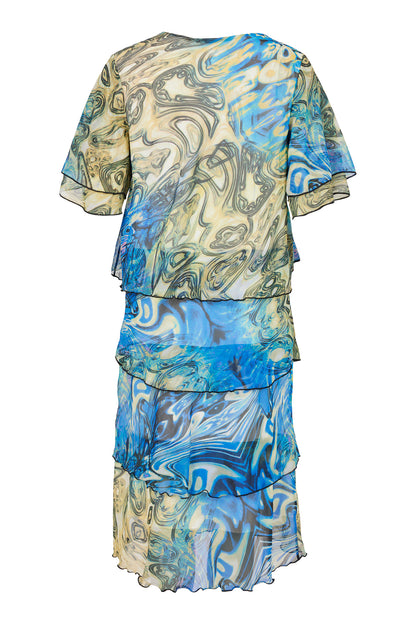 SUNDAY Blue and Cream Tiered Dress