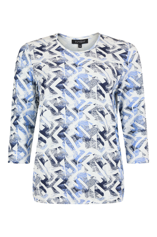 SUNDAY Blue Faded Print Top