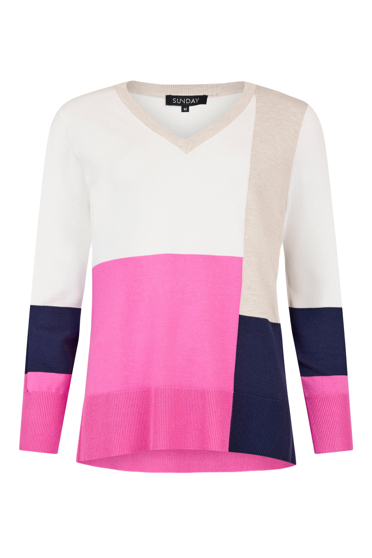 SUNDAY Pink and Navy Colourblock Knit Jumper