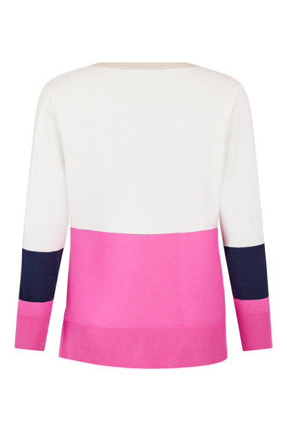 SUNDAY Pink and Navy Colourblock Knit Jumper