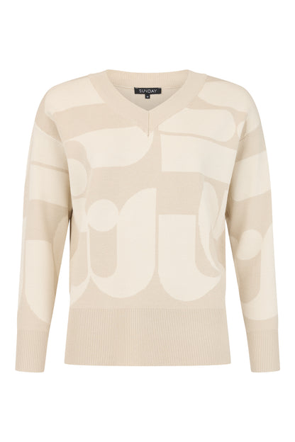 SUNDAY Beige and Cream Intarsia Knit Jumper