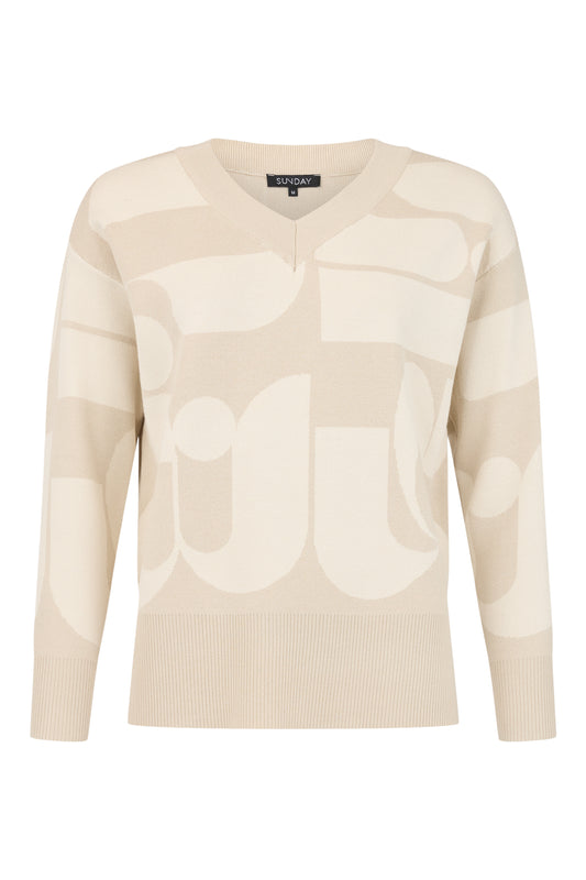 SUNDAY Beige and Cream Intarsia Knit Jumper