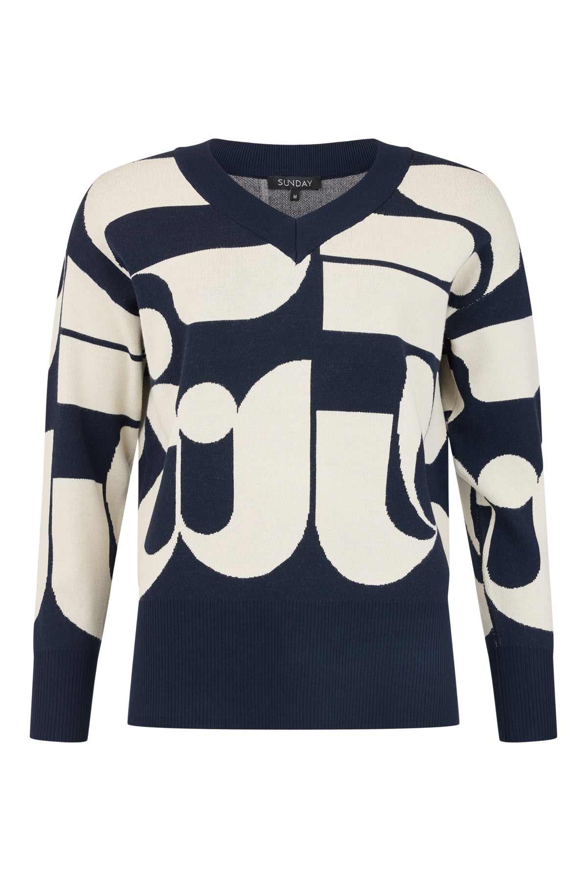 SUNDAY Navy and Cream Geo Knit Jumper