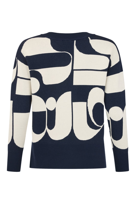 SUNDAY Navy and Cream Geo Knit Jumper