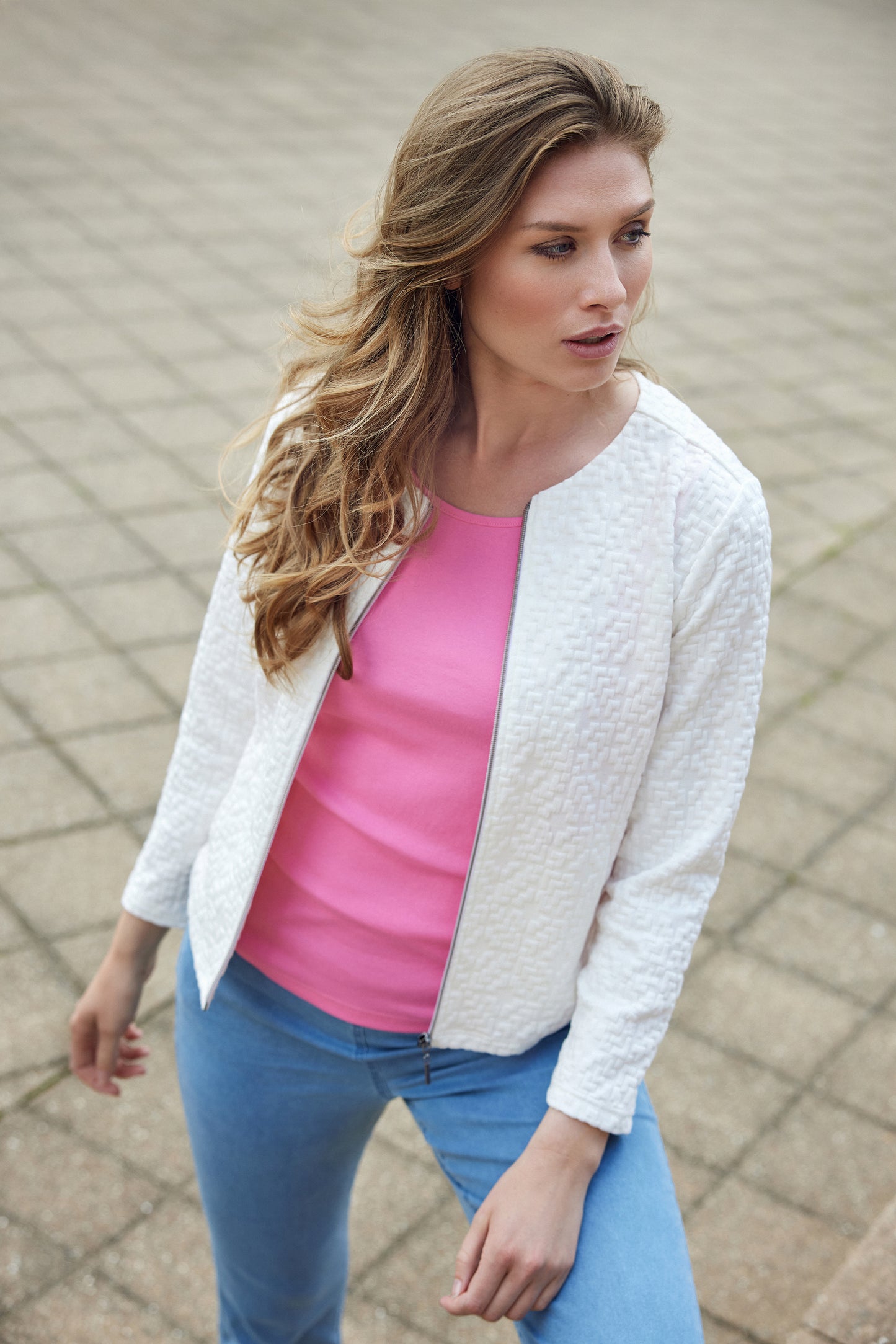 SUNDAY Textured White Knit Jacket