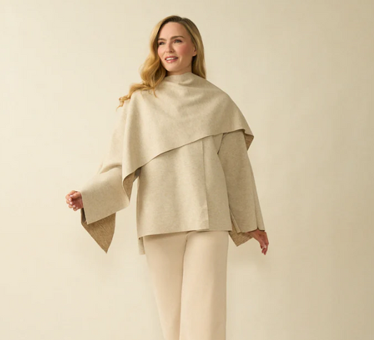 DECK Dark Cream Wrap Effect Knit Jacket