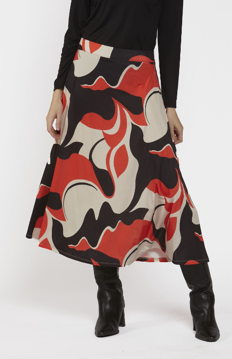 SCORZZO Black and Red Viscose Skirt