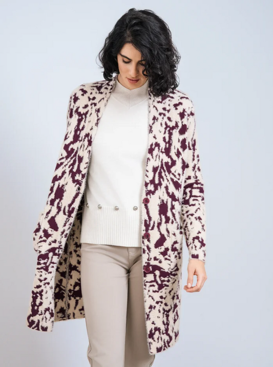 SCORZZO Maroon and Cream Textured Cardigan