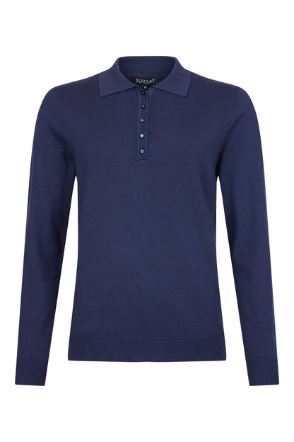 SUNDAY Navy Long Sleeve Polo Shirt Top