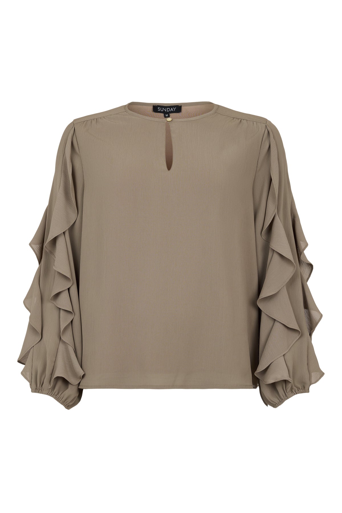 SUNDAY Taupe Ruffle Blouse