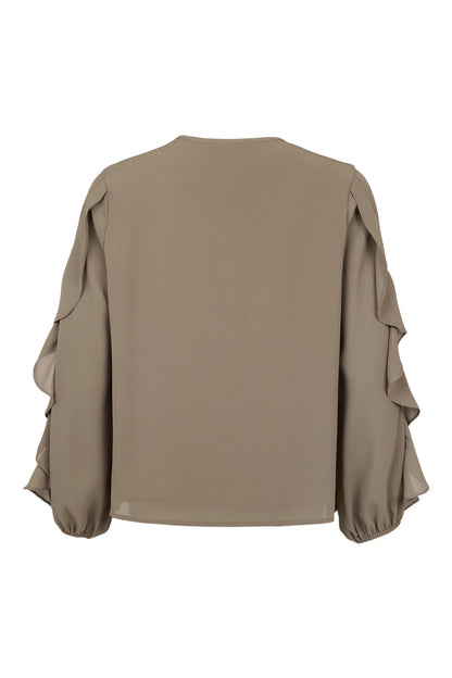 SUNDAY Taupe Ruffle Blouse