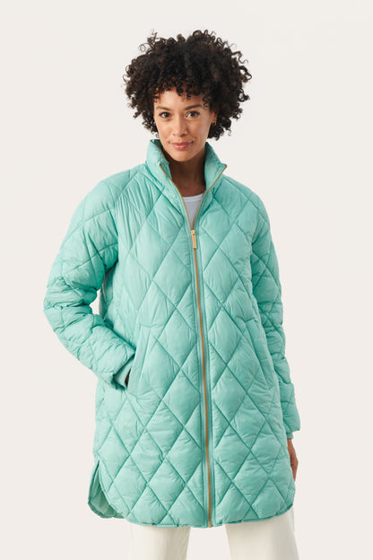 Part Two Long Quilted Mint Jacket