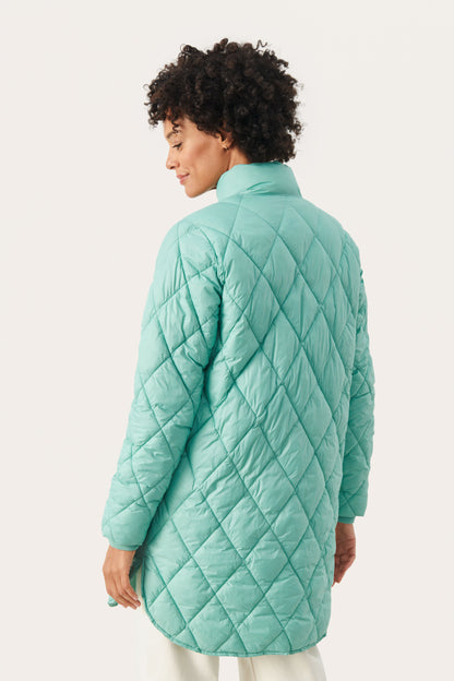 Part Two Long Quilted Mint Jacket