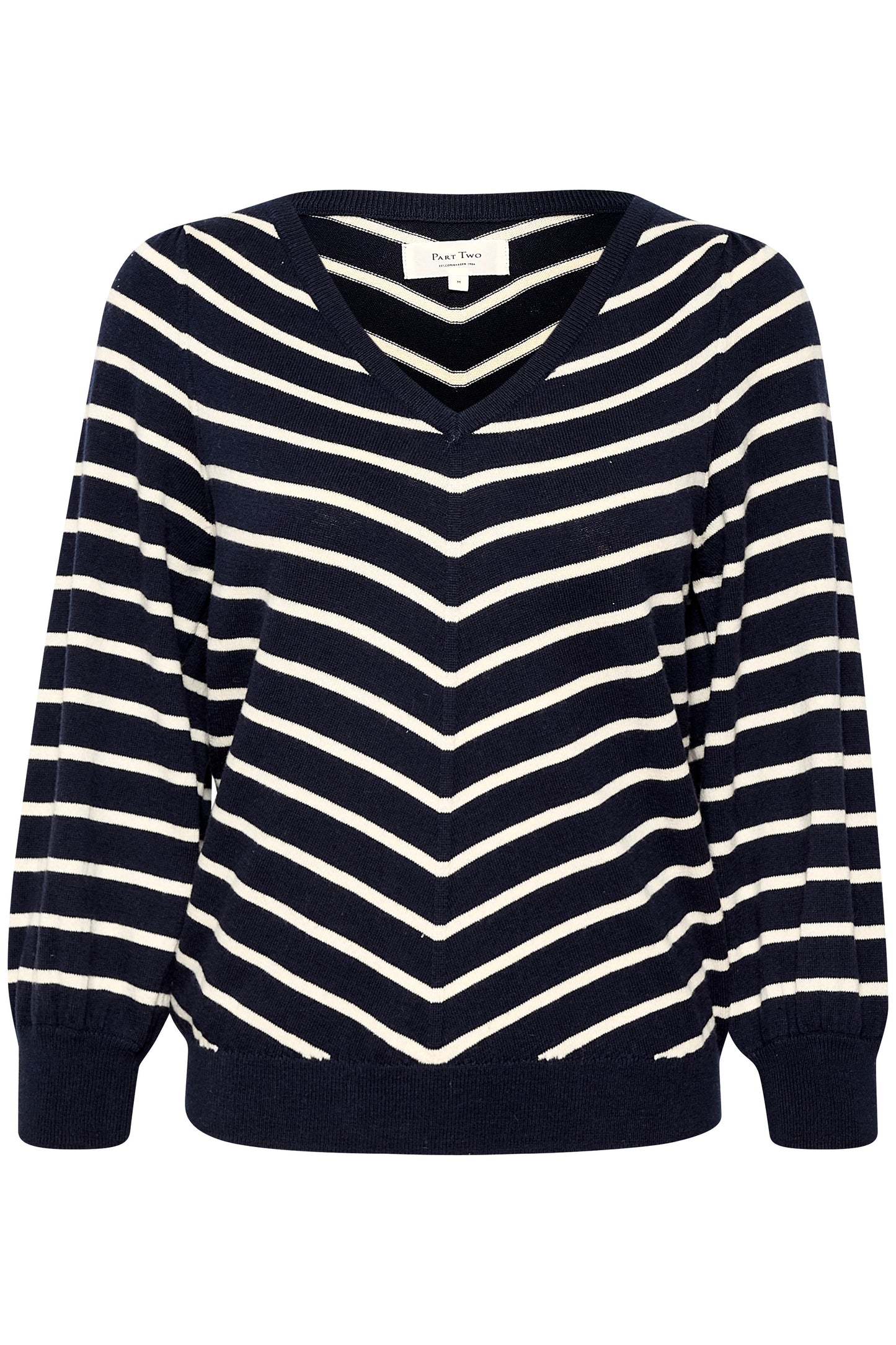 Part Two Navy Striped Cotton and Cashmere Knit Jumper