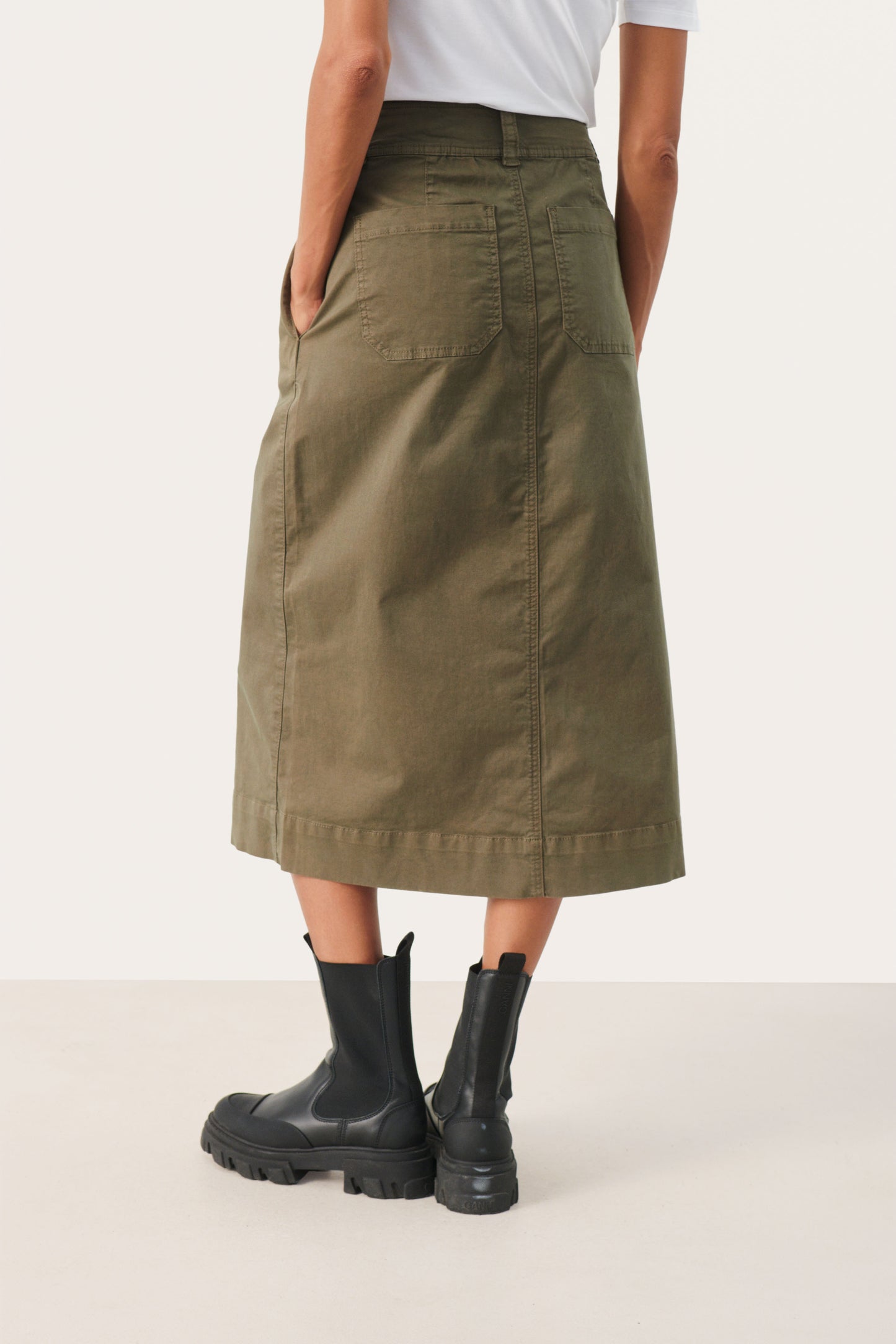 Part Two Khaki A-Line Midi Skirt
