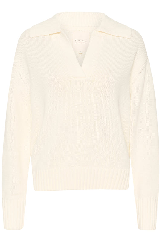 Part Two Cream V-Neck Collared Knit Jumper
