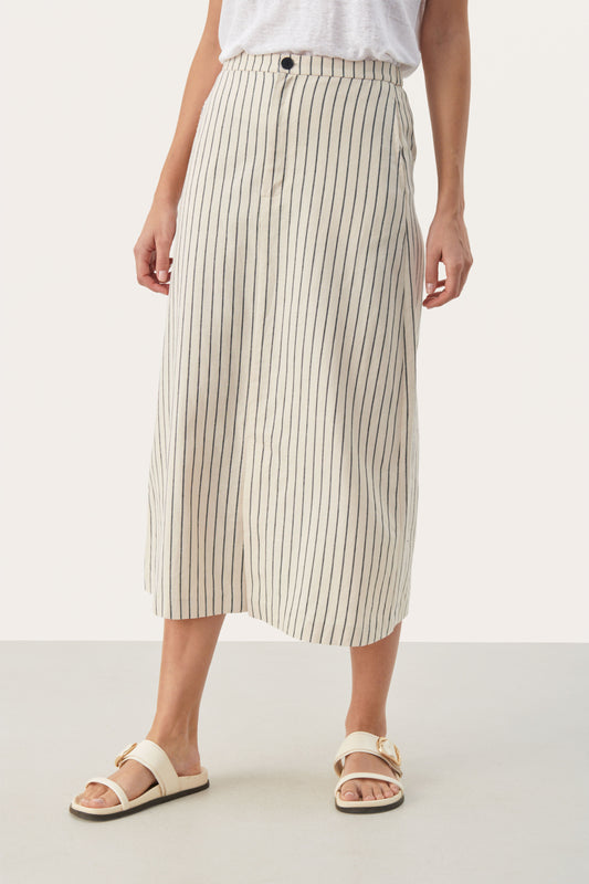 Part Two Navy Stripe Linen Skirt
