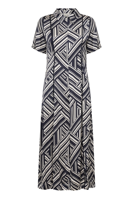Part Two Navy and Cream Midi Dress