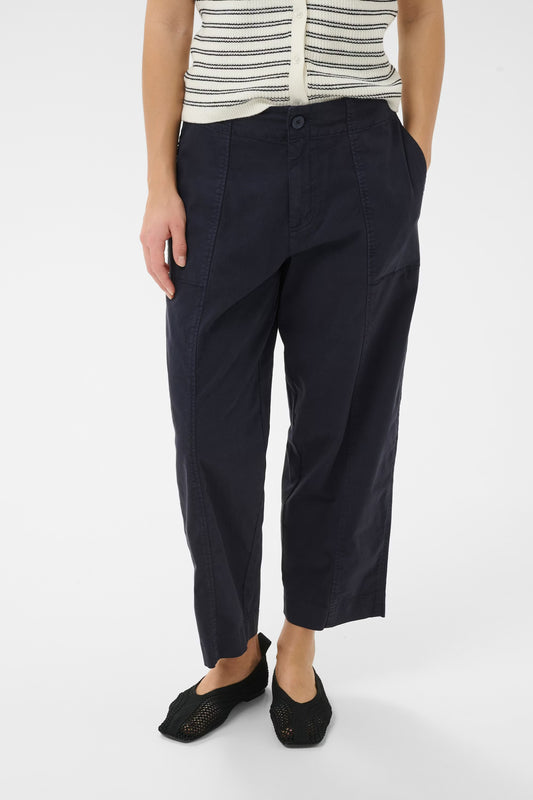 Part Two Navy Netta Barrel Leg Trousers