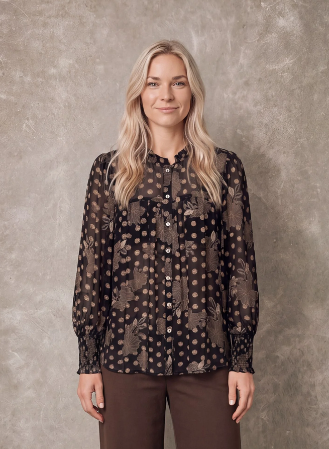 iSay Ane Black Floral Print Shirt