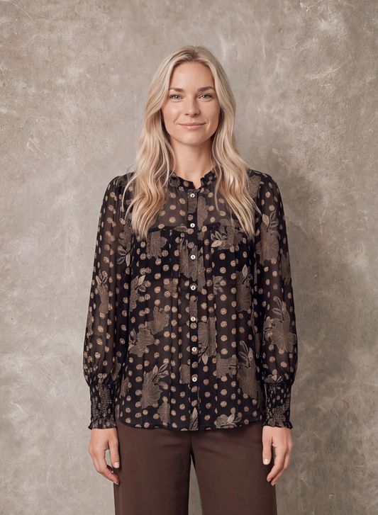 iSay Ane Black Floral Print Shirt