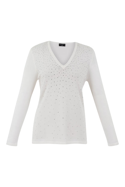 Marble Cream V-Neck with Diamante Detail Jumper