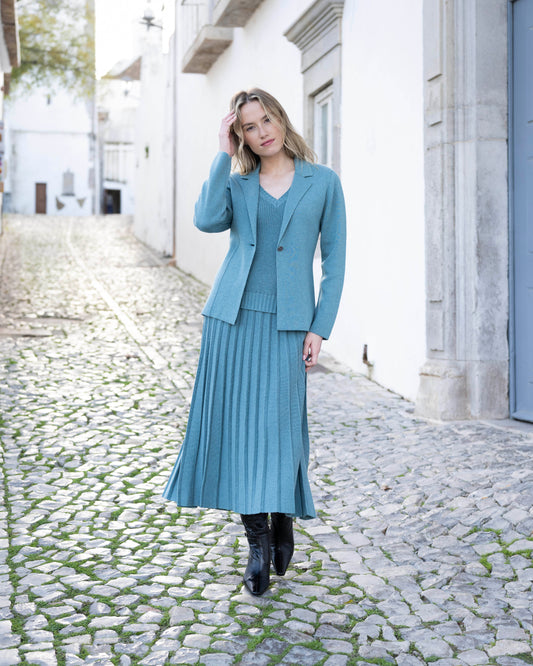 Marble Teal Knit A-Line Skirt