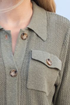 Marble 100% Cotton Khaki Button Up Collared Cardigan