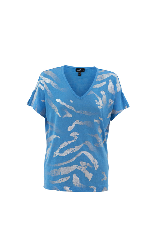 Marble Blue Foil V-Neck T-Shirt