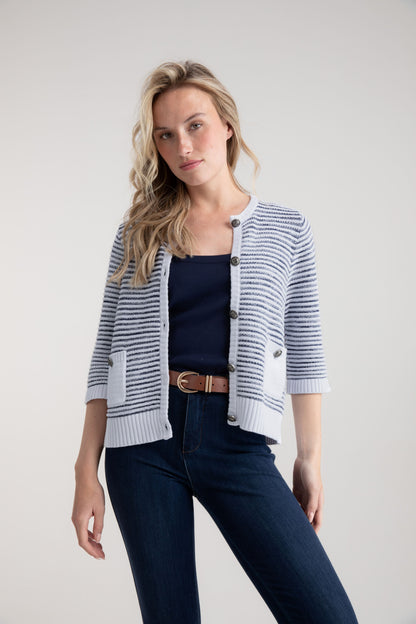 Marble White and Navy Heavy Knit Cardigan