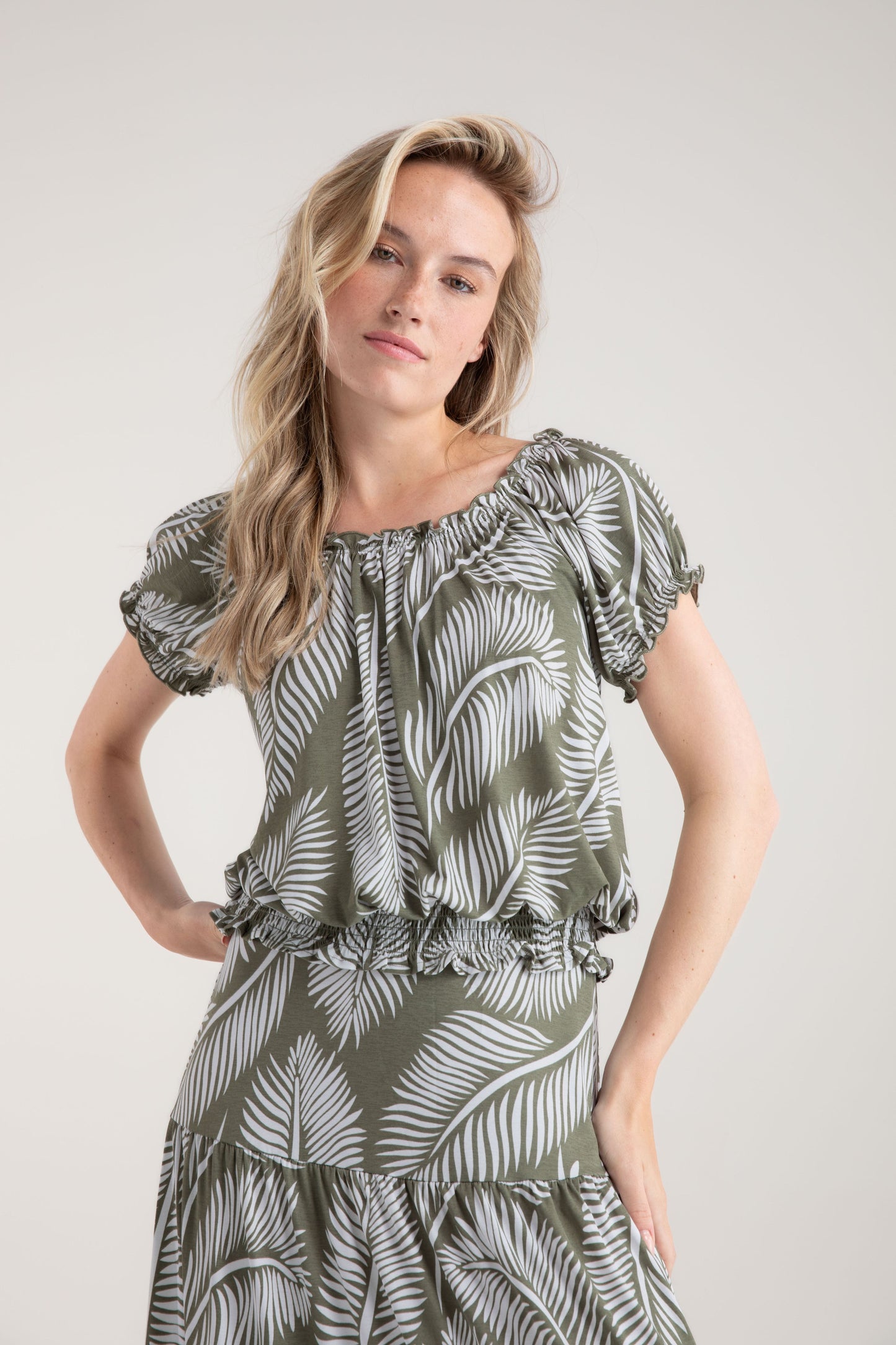 Mabrle Off The Shoulder Khaki Bardot Top