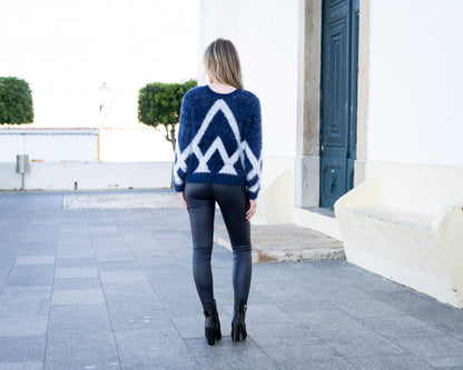 Marble Navy and White Furry Knit Cardigan