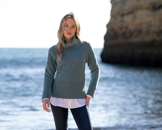 Marble 100% Cotton Teal Roll Neck