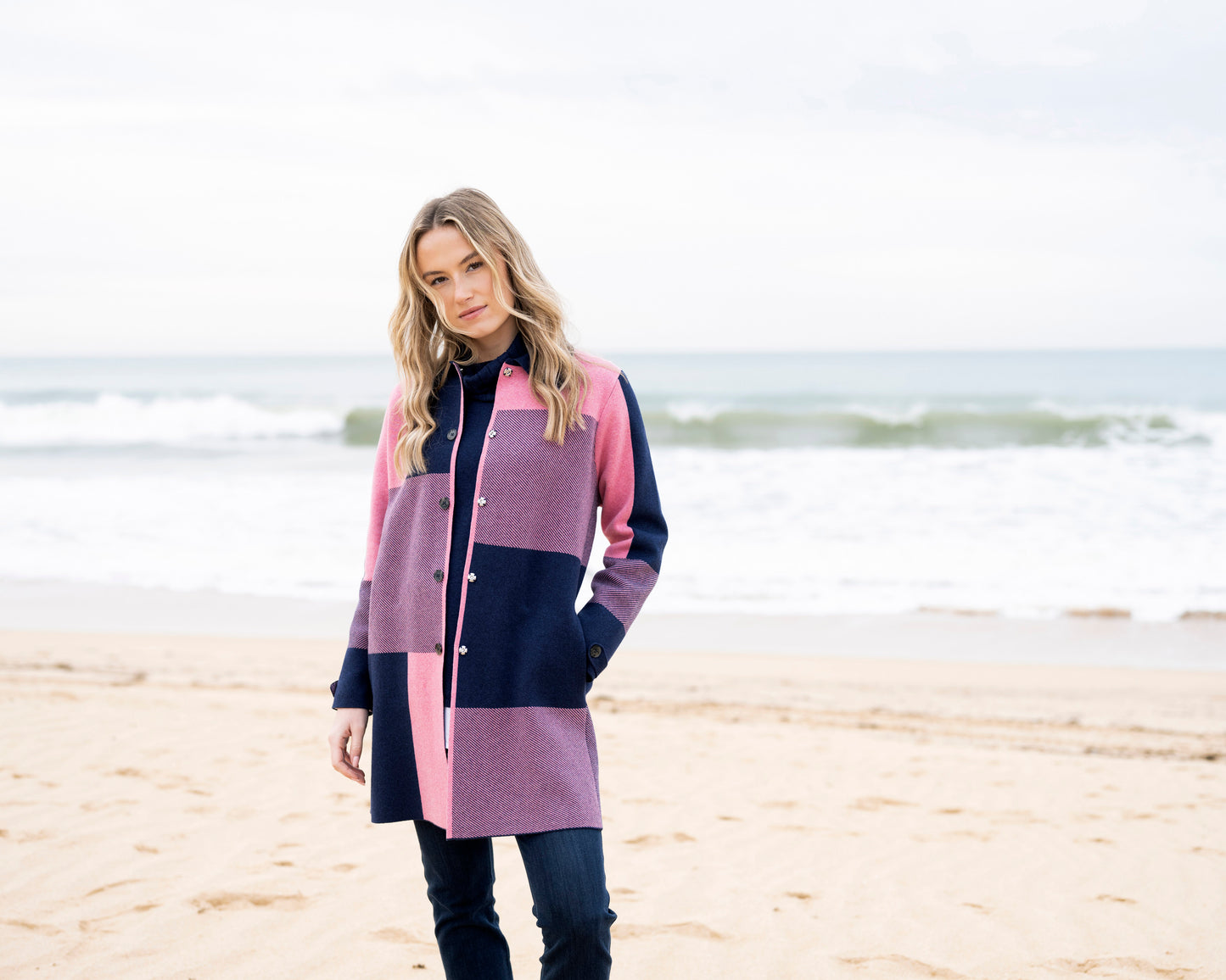 Marble Navy and Pink Longline Knit Shacket