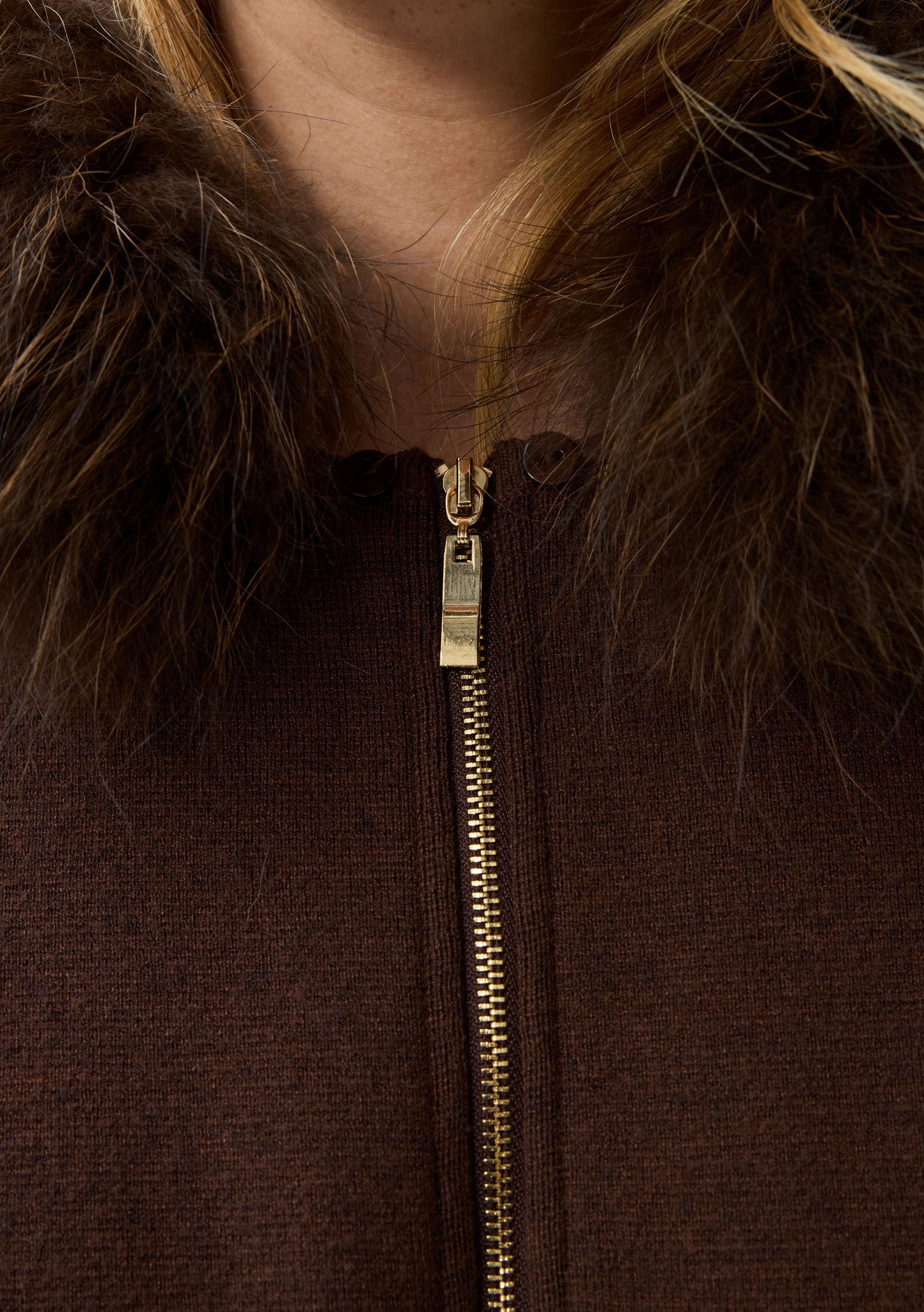 LEO&UGO Knit Brown Fur Collar Cardigan