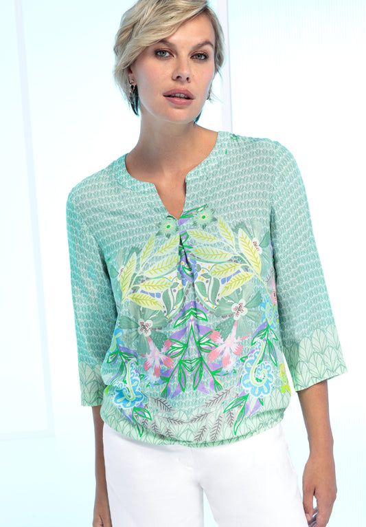 BIANCA Floral Motif Turqouise Blouse